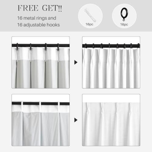 White Blackout Linen Curtains 95 Inches Long, Pack of 2 - Pinch Pleated, 40"W x 95"L