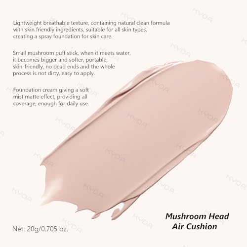 KYDA Mushroom Head Air Cushion BB Cream,Concealer Lasting Nude Makeup Moisturizing Pigment CC Liquid Foundation, Even Skin Tone Makeup Base Primer-Natural