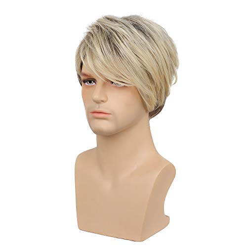 Sallcks Blonde Short Layered Wigs for Men Natural Synthetic Heat-Resistant Cosplay Halloween