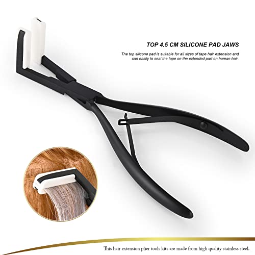 Black Hair Extensions Tape-In Pliers Kit with Sealing & Scraper Tools