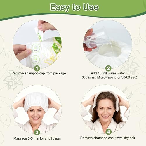 20 Pack No Rinse Shampoo Caps - White, 130ML Waterless Hair Cleaning