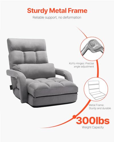 Gray VEVOR Floor Gaming Chair with Adjustable Backrest & Foldable Lounger