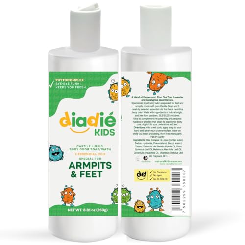 Kids Natural Castile Liquid Body Odor Soap/Wash, For Armpits, Boys or Girls, Made With 5 Essential Oils, 8.81 oz each, 2 Pack