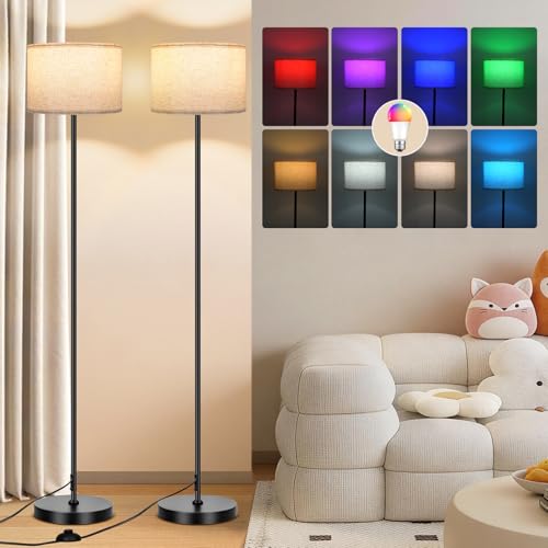 FRIDEKO HOME Beige 2-Pack Floor Lamps with Remote & Color Changing LED Bulbs