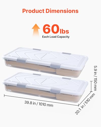 Under Bed Storage Bins with Wheels - Large Capacity Organizer for Shoes Clothes & Toys - 2 Pack