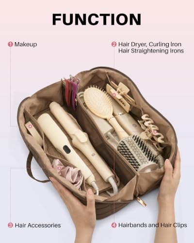 Travel Hair Tools Bag with Heat Resistant Mat - Taupe Brown