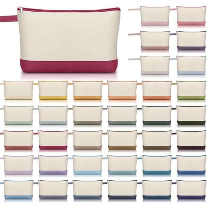 36 Pcs Blank Canvas Makeup Bags with Zipper DIY Craft Morandi Cosmetic Bags Bulk Heat Transfer Travel Toiletry Pouch for Women Colleagues Friends Christmas Vacation