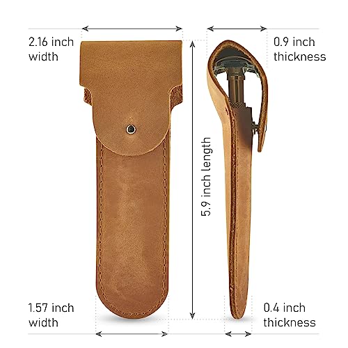 Safety Razor Head Protecting Leather Cover, Genuine Cowhide Leather Double Edge Safety Razor Case Accessories for Travel, Butterfly Razor Case, Soft Leather Double Edge Razor Case (Vintage Brown)