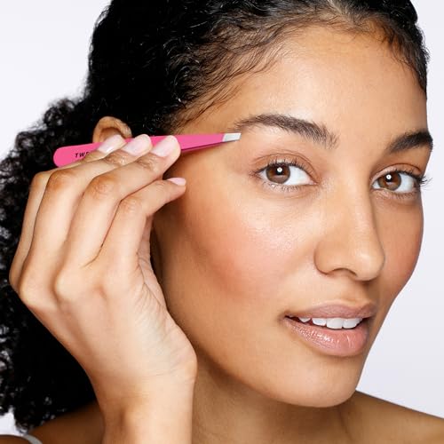 Tweezerman Slant Tweezer Neon Pink – Eyebrow Tweezers, 1 Count