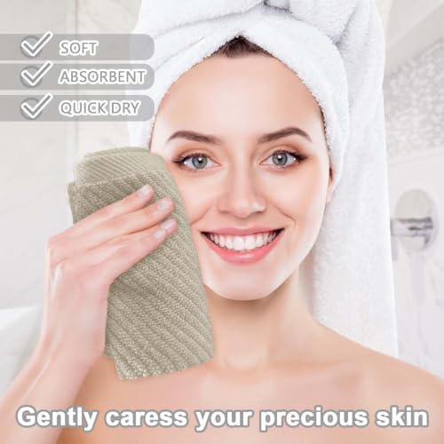 6 PC Cotton Washcloths Set - Tan Beige, Soft Quick-Dry Low Lint 13x13 Inches