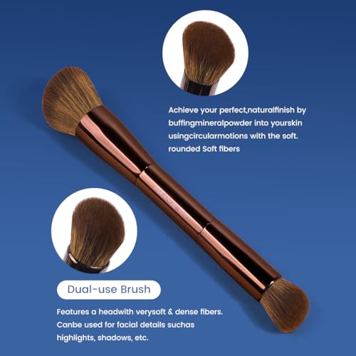 20-Piece Makeup Brush Set with Double-Ended Kabuki Brushes - Brown, Full Collection