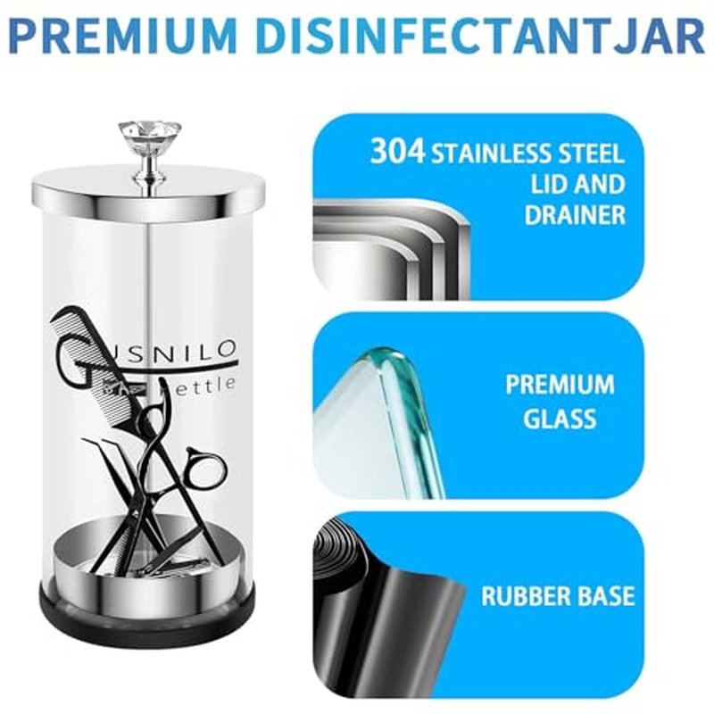 Gusnilo 30 Oz Jar with Stainless Steel Tray and Durable Glass,Salon Jar Suitable for Nail Tools & Spa Implements,Hairdressing Tools