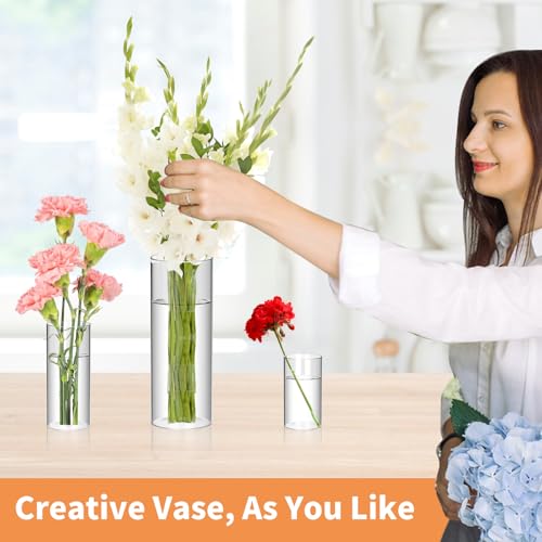 48Pcs Glass Cylinder Vases Set - 4,6,8,10 Inch for Centerpieces & Decor - High Borosilicate, Durable & Multi-Use
