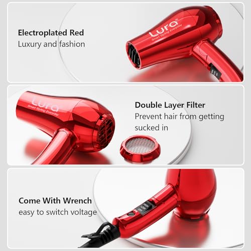 Mini Travel Hair Dryer Red - Compact 1200W Dual Voltage Foldable with Concentrator & Diffuser