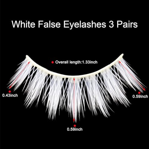White False Eyelashes Cosplay Halloween White Eye lashes Extension Tools Natural Looking Anime Makeup Masquerade Party Eyelashes (White-3pairs)