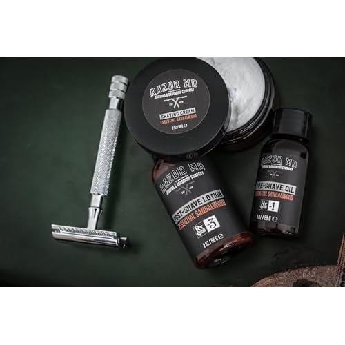Razor MD Shave Trio for Men Pre-Shave Oil, Shaving Cream, Post-Shave Lotion, Premium Beard Care Kit And Beard Grooming Set Perfect for Conditioning And Beard Care, Sandalwood