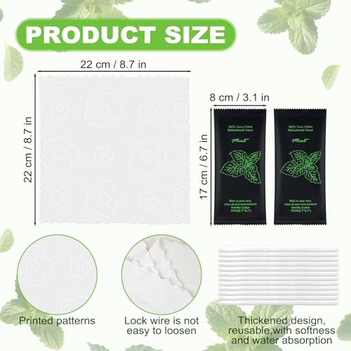 Moist Cotton Towel Bulk Moist Towelettes Individually Wrapped 8.7" x 8.7",White Towel Services,Refreshment Pre Moistened Towels for Travel Sport Party Spa Dentist (1 Count (Pack of 50), Mint)
