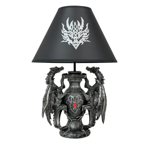 Dragon Table Lamp Gothic Guardians with Black Fabric Shade - 19 Inch Decor