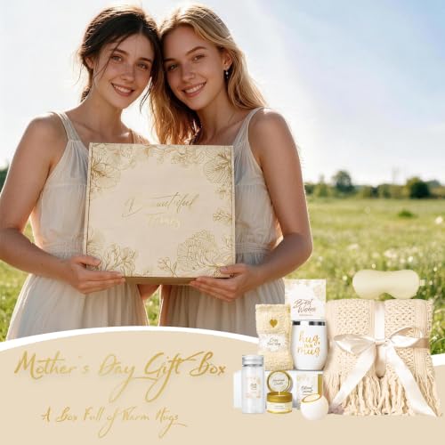 LIMSUKMF Beige Self Care Gift Basket with Knitted Throw - Cozy Home Spa Set