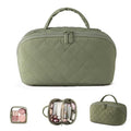 Petition Makeup Bag for Woman, Festivalment Makeup Bag, Wide Open Lay-Flat Water-Resistant Cosmetic Case, Puffy Padded Organizer for Toiletries & Brushes Large Capacity with Compartments (Green)