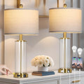 26-Inch Gold Glass Table Lamps Set of 2 - Dimmable Touch Control Bedside Lamps with USB & Power Outlet - Modern Living Room Decor Variation: Gold-26-Inch-2PK