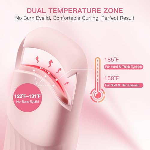 Heated Eyelash Curler Innovative, QuickCurl 2S Heat Up, Naturally Lash Curler 70¡ÆC/85¡ÆC Adjustable Heat, Safe Food-Grade Silicone, 600mAh Battery Portable Size for Travel (Pink)