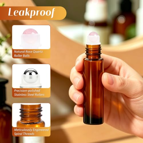 60 Pack Reusable Essential Oil Roller Bottles 10ml - Amber & Clear Variation