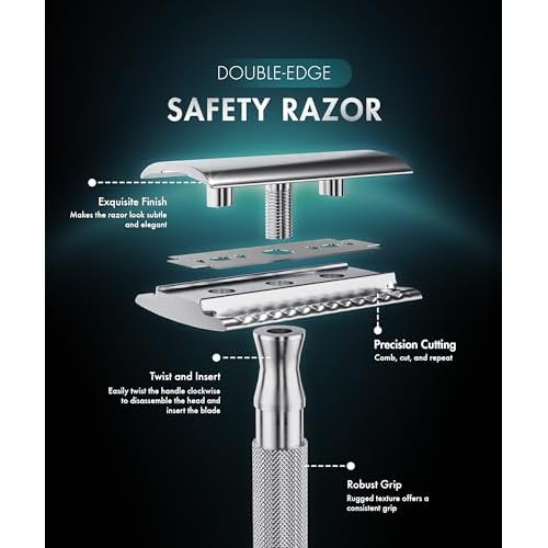 Utopia Care Double Edge Safety Razor for Men & Women with 10 Premium Stainless Steel Blade Refills, Reusable Single Blade Razor, Silver