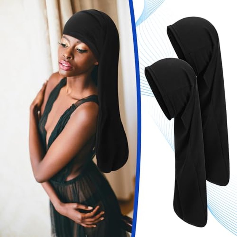 2 Pcs Jumbo Dreadlock Cap Hair Dreads Head Wrap Loc Wraps for Dreads Hair Accessories for Men Women Sleeping(Black,Black,25 Inches)
