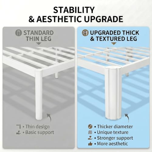 Full Size Metal Bed Frame 14 Inch Tall with Rounded Corners - White, Includes Variation: White / Full
