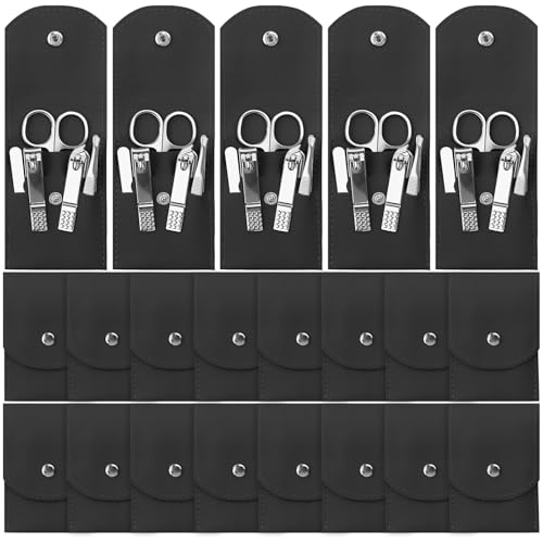 24 Pack 3.94 Inch Stainless Steel Manicure & Nail Clipper Set with Leather Storage