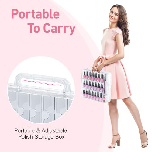 2 Pack Clear Nail Polish Organizer Case with Adjustable Dividers for 48 Bottles