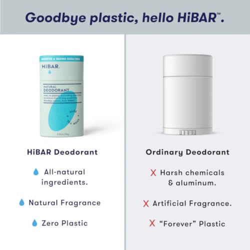HiBAR Sensitive Deodorant Pack of 3 - Plastic-Free, Aluminum-Free, 2.25 Oz Each