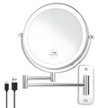 JANEEVA Chrome 8-Inch Wall Mounted Lighted Makeup Mirror 1X/10X Magnification, Touch Dimmable, 360° Swivel