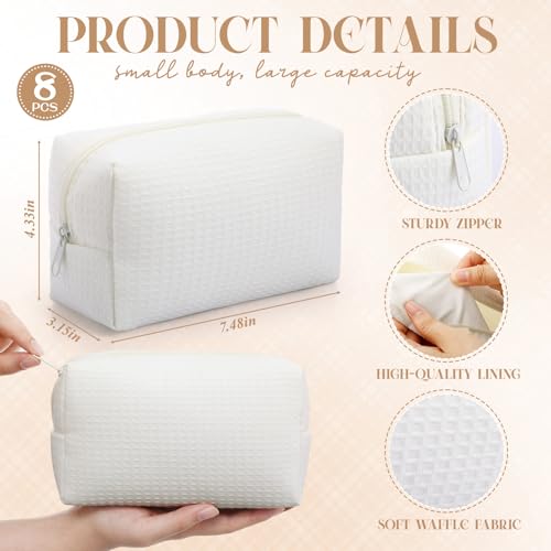 Gilprop 8 Pcs Holiday Makeup Bag Set - White, Cozy & Spacious Cosmetic Organizer