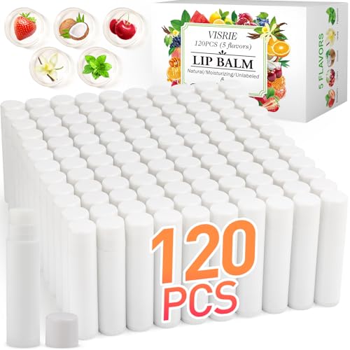 120 Pack Unlabeled Lip Balm Bulk - 5 Flavors, Customizable Tubes, DIY Gift Set