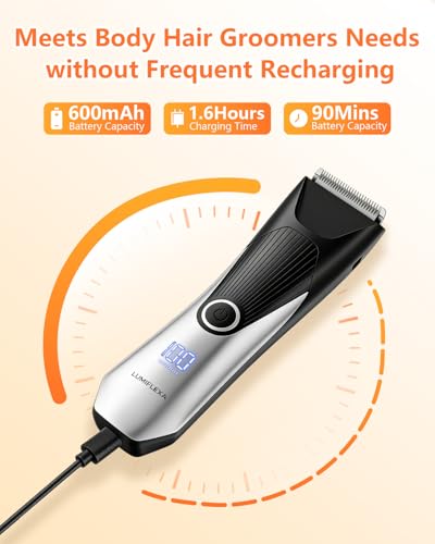 Lumiflexa Waterproof Body Hair Trimmer with LED Display, 6500 RPM, Adjustable Combs, USB-C Charging
