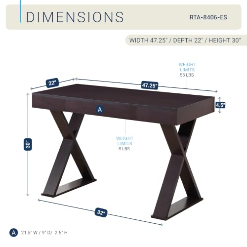 Techni Mobili 47-Inch Modern Writing Desk with Drawer - Espresso Home Office Table