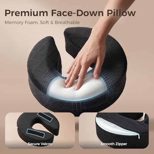 Adjustable Bed Massage Headrest with Armrest & Face Cradle - Black