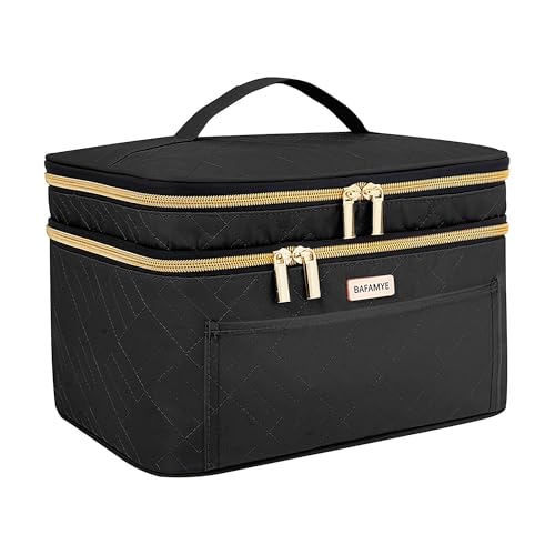 Large Travel Makeup Bag with Multiple Compartments and Brush Holder