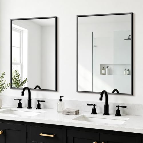 Black Bathroom Mirror Wall Set - 2 Pack 30x20 Inches - Shatterproof & Frameless