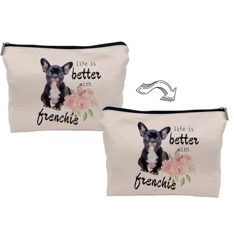 French Bulldog Frenchie Makeup Bag Cosmetic Bags for Women, Frenchie Gifts for Women, French Bulldog Mom Gifts, Life is Better with a Frenchie Small Makeup Cosmetic Bag for Purse