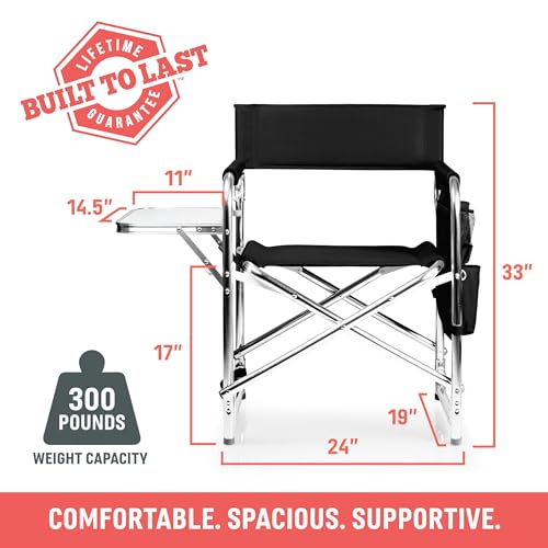 Picnic Time Sports Chair with Side Table & Armrest Caddy - Hunter Green