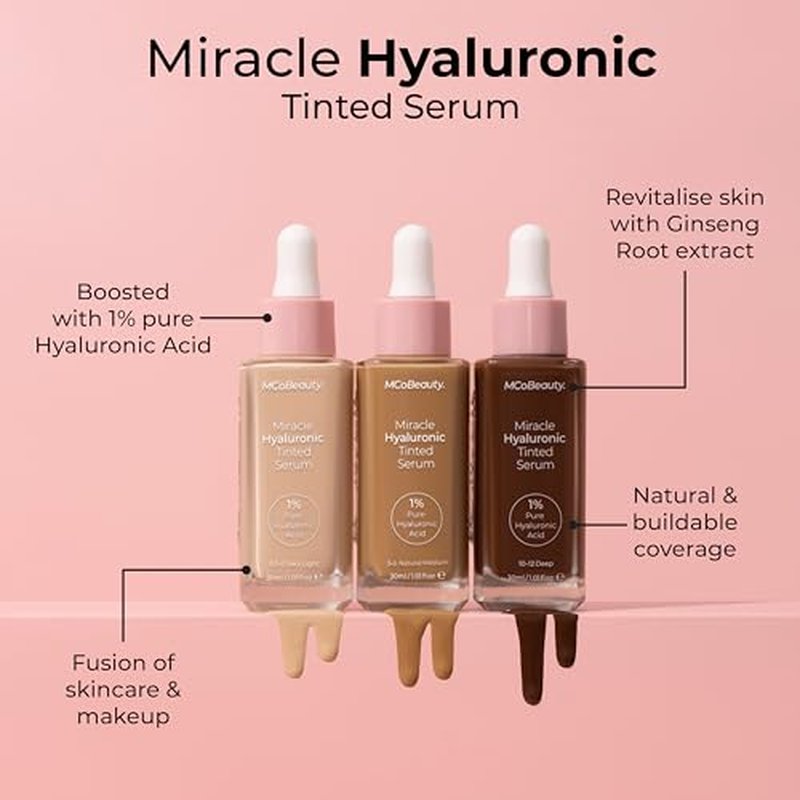MCoBeauty - Miracle Hyaluronic Tinted Serum - 3-4 Light Medium - Skincare-Infused Hydrating Skin Tint with Hyaluronic Acid - Buildable & Medium Coverage Moisturizing Serum Foundation - Cruelty Free