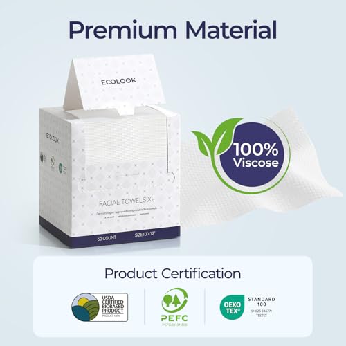 ECOLOOK Disposable Face Towel XL-10"x12" Upgraded Thick Facial Towels, Ultra Soft Clean Face Towels Disposable, 60 Count & 90 GSM, Ideal for Sensitive Skin-2 PACK