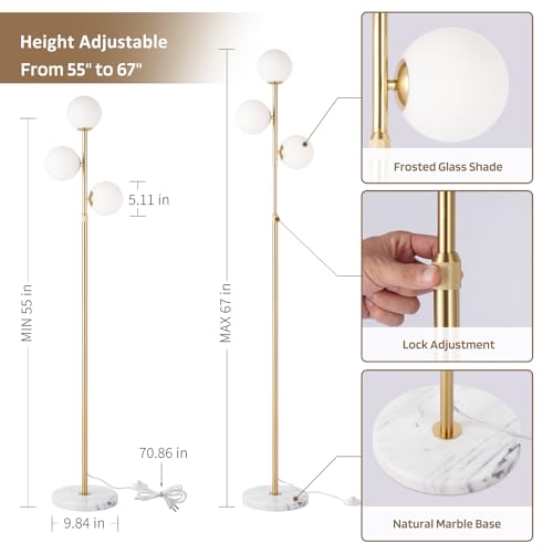 Vallerico Gold 3-Globe Mid Century Floor Lamp for Living Room