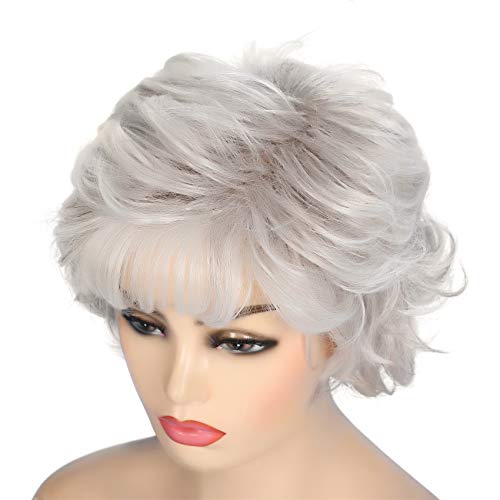 Grey Curly Costume Wig with Bangs for Women - Natural Look, Fluffy Synthetic Hair