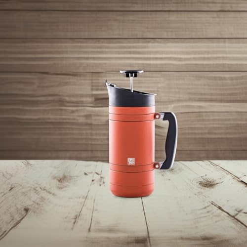 French Press Coffee Maker - 48oz Vacuum-Insulated Stainless Steel with No-Spill Lid - Red Rock