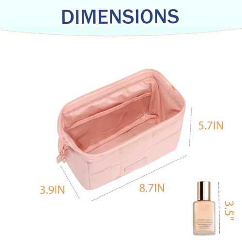 Travel Makeup Bag for Women Wide-Open Large Capacity Cosmetic Bag, Toiletry Pouch with Brush Storage, Travel Essentials Accessories(Pink)