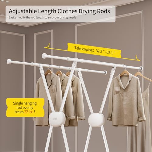 White Foldable Clothes Drying Rack with Adjustable Length - Indoor & Outdoor Laundry Organizer